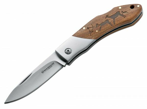 E-shop Magnum 01RY818 Caveman Steel vreckový nôž 8,2 cm, drevo, jaskynný motív