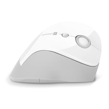 E-shop CONNECT IT FOR HEALTH Gloss ergonomická vertikální myš, (+ 1x AA baterie zdarma), bezdrátová, BÍLÁ CMO-2700-WH