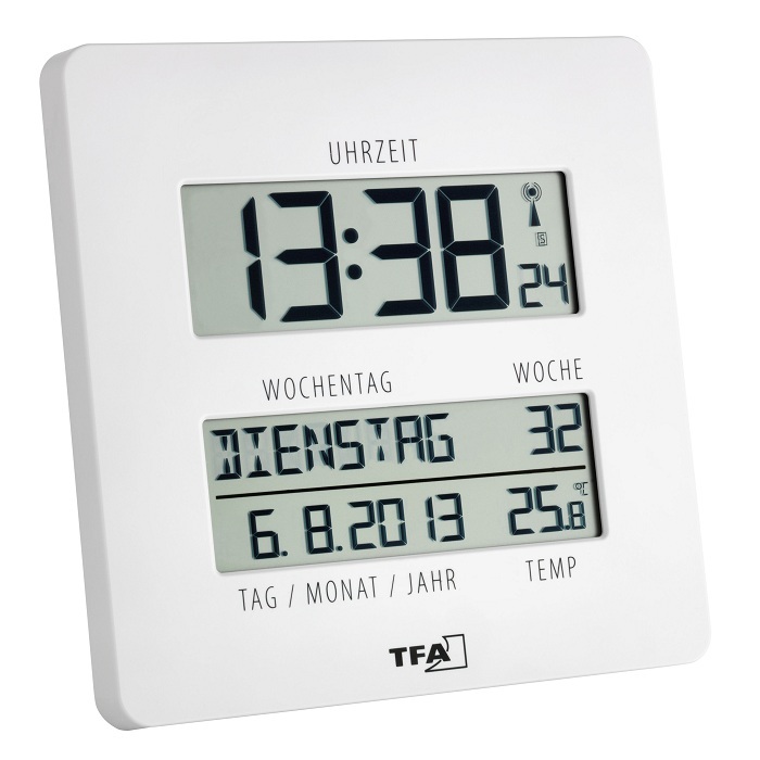 E-shop 60.4509.02 TFA TimeLine rádiom riadené digitálne hodiny, biele