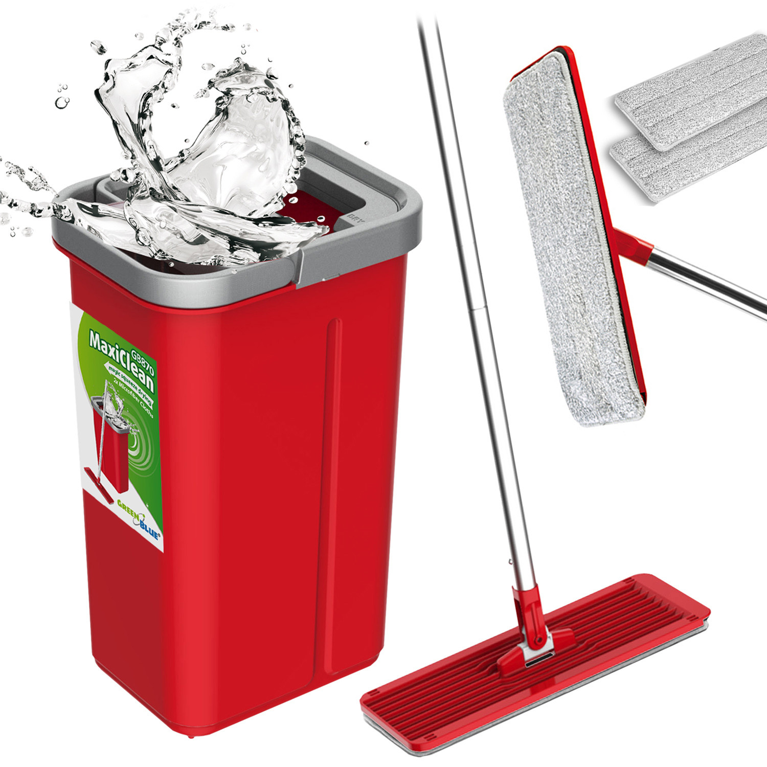 E-shop Plochý mop GreenBlue s vedrom a žmýkačkou, dve kazety z mikrovlákna HQ, objem 5,7 l, MaxiClean GB870