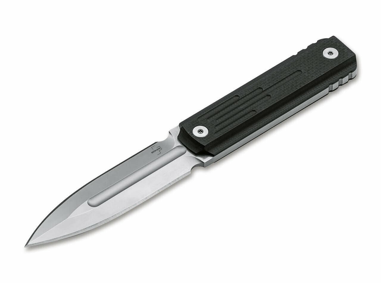 E-shop Böker Plus 02BO032 Omerta dýka 10 cm, Stonewash, čierna, G10, puzdro Kydex