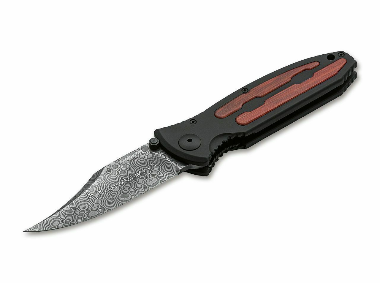 Böker Manufaktur Solingen 11KAL48DAM Kalashnikov Bayonet vreckový nôž 9,6 cm, damašek, hliník, drevo