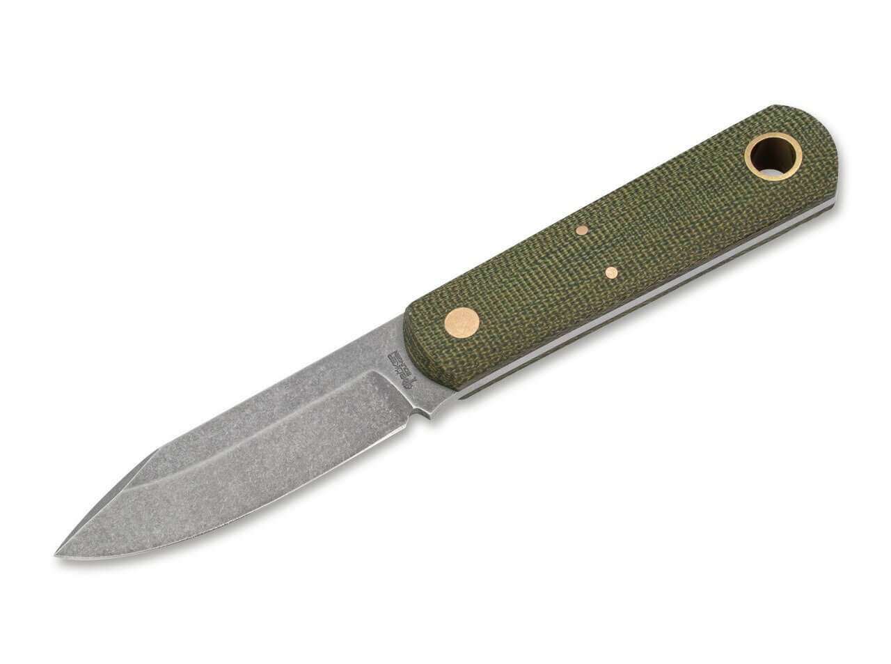 Böker Manufaktur Solingen 120505 Barlow BFF pevný nôž 7 cm, Stonewash, zelená, Micarta, puzdro