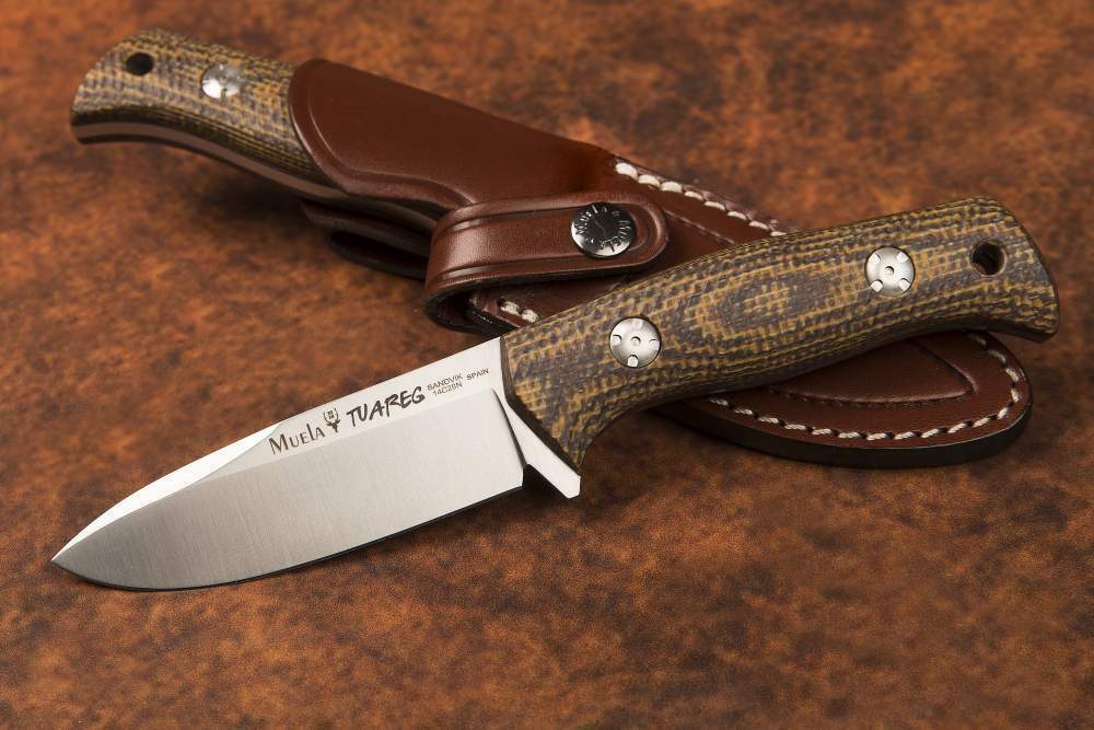 E-shop Muela Tuareg-10G odolný bushcraft nôž 10 cm, Cryo-T, hnedo-horčicová, Micarta, kožené puzdro