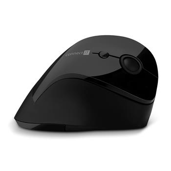 E-shop CONNECT IT FOR HEALTH Gloss ergonomická vertikální myš, (+ 1x AA baterie zdarma), bezdrátová, ČERNÁ CMO-2700-BK