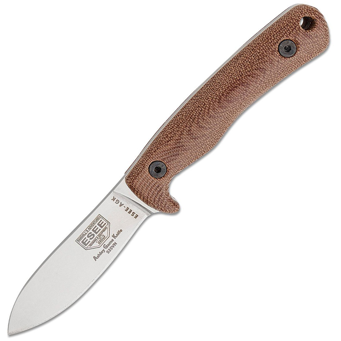 ESEE-AGK35V HUNTING KNIFE lovecký nôž 9,1 cm, Stonewash, hnedá, Micarta, puzdro Kydex