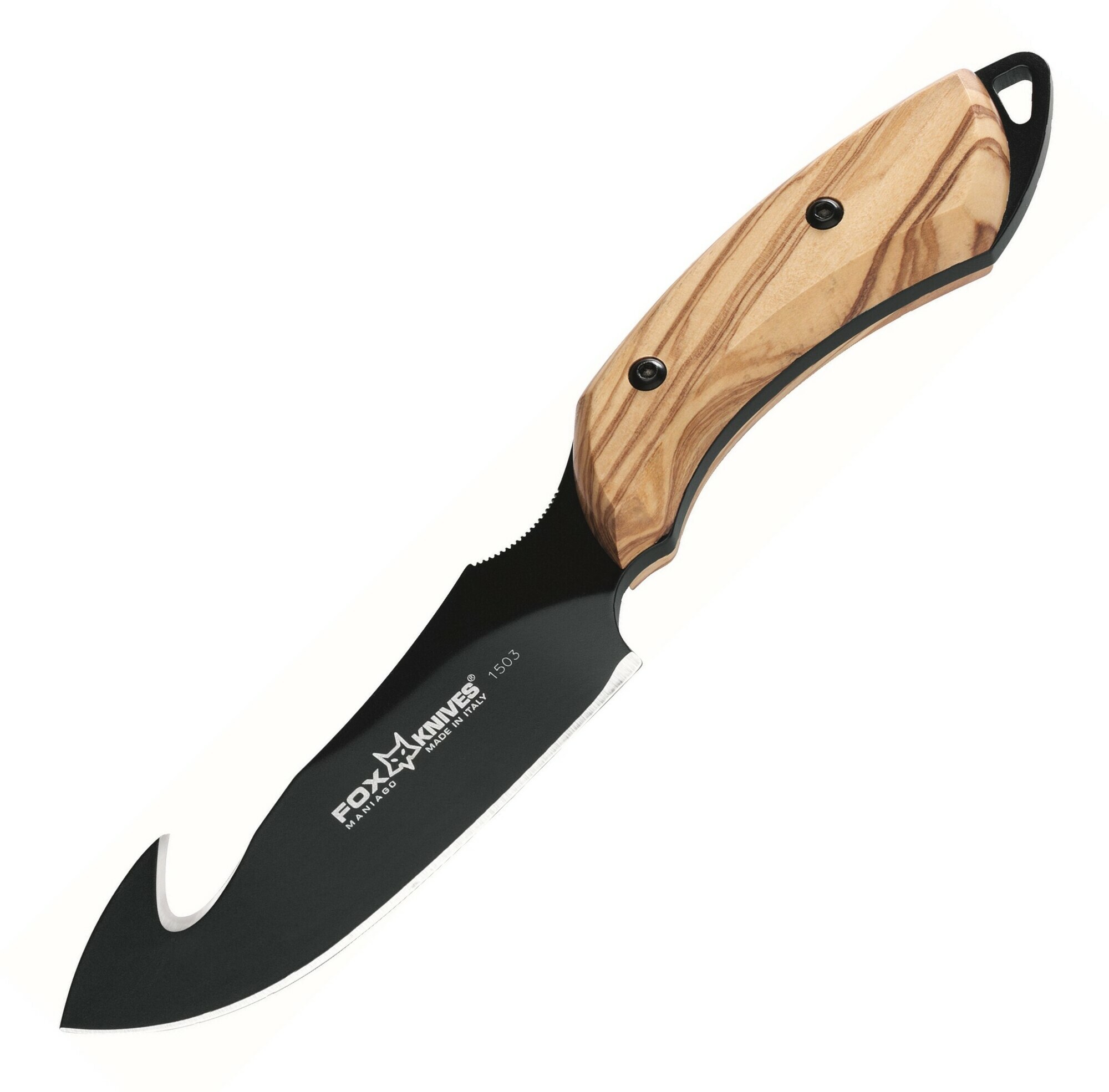 FOX knives 1503 OL EUROPEAN HUNTER lovecký vyvrhovací nôž 9,5 cm, čierna, olivové drevo, puzdro