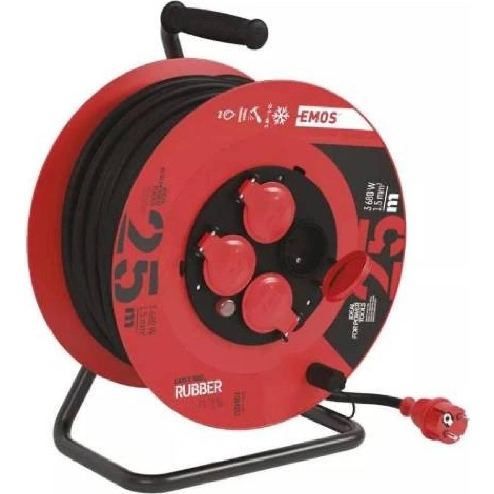 E-shop Emos Čierny vonkajší predlžovací kábel na bubne 50m, 4 zásuvky, guma, 230V, 1.5mm2