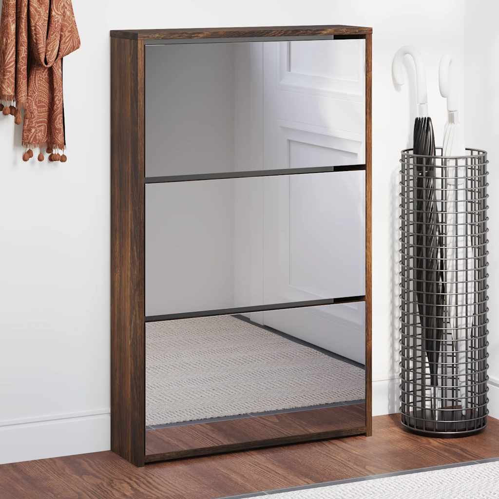 E-shop Multidom Botník so zrkadlom 3-poschodový dymový dub 63x17x102,5 cm