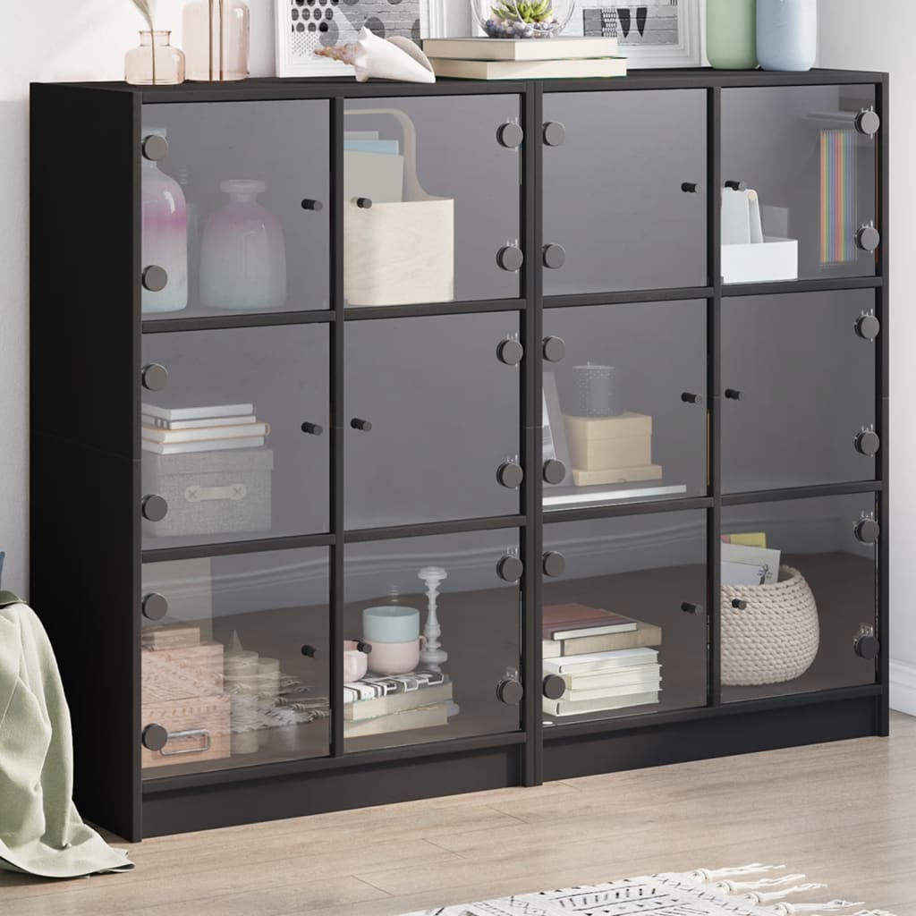 E-shop Multidom Knižnica s dvierkami čierna 136x37x109 cm kompozitné drevo