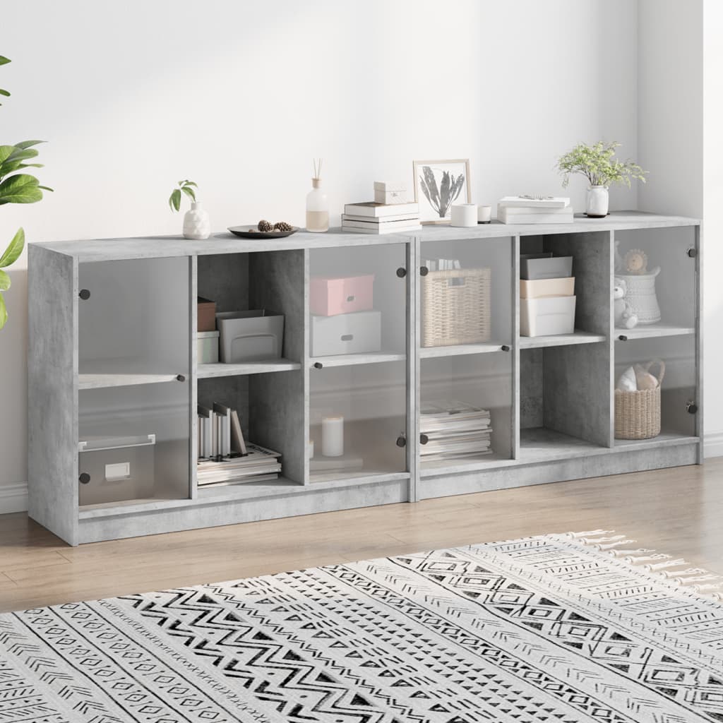 E-shop Multidom Knižnica s dvierkami betónovosivá 204x37x75 cm kompozitné drevo