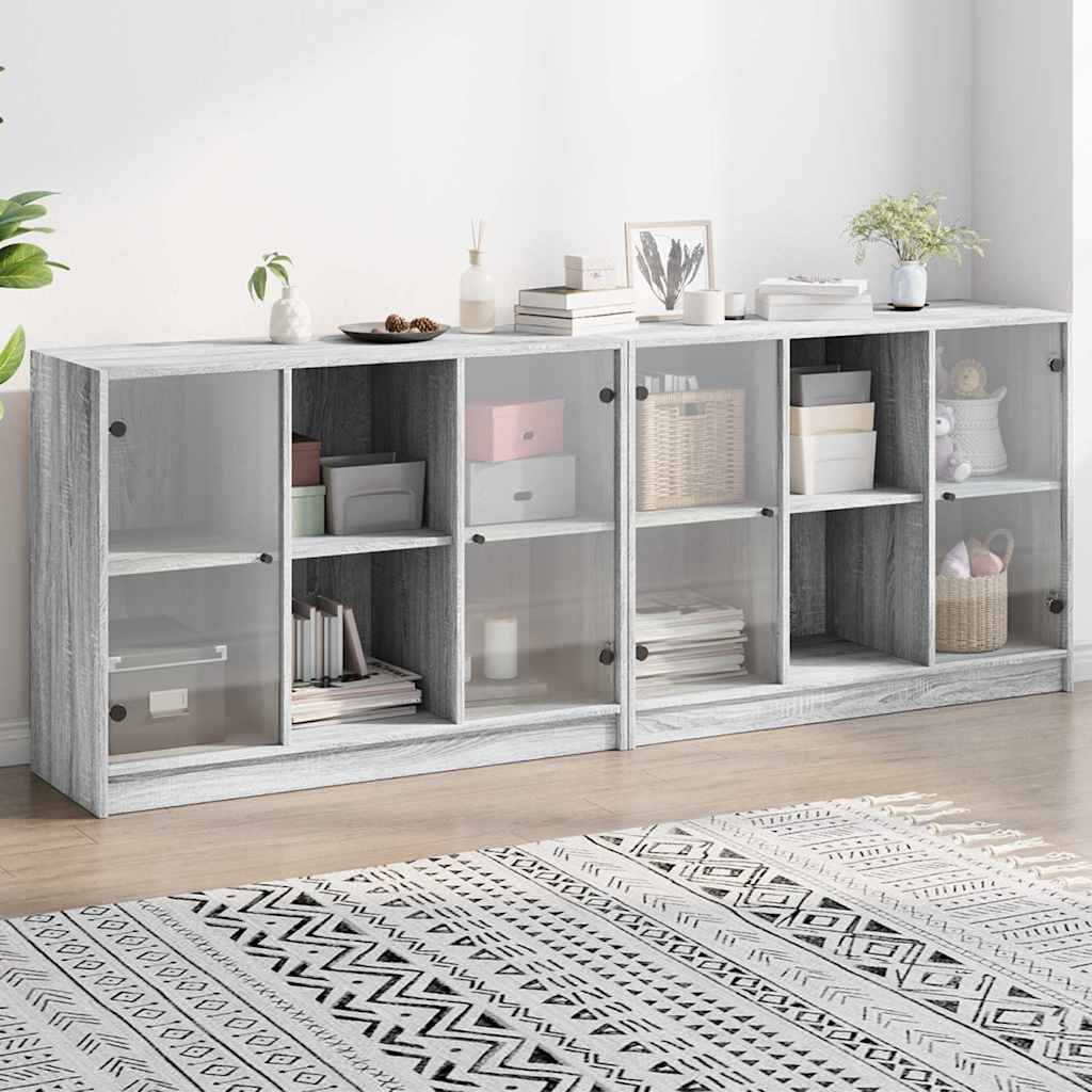 E-shop Multidom Knižnica s dvierkami sivá sonoma 204x37x75 cm kompozitné drevo