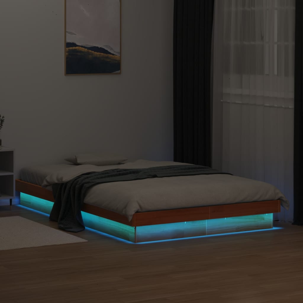 E-shop Multidom LED posteľný rám voskovo hnedý 135x190 cm masívna borovica