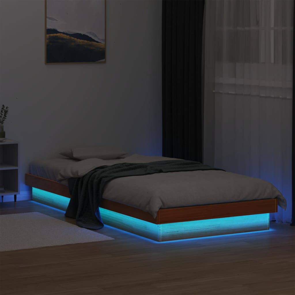 E-shop Multidom LED posteľný rám voskovo hnedý 90x190 cm masívna borovica