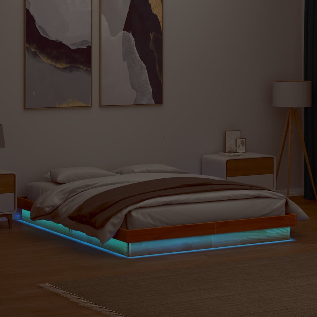 E-shop Multidom LED posteľný rám voskovo hnedý 160x200 cm masívna borovica