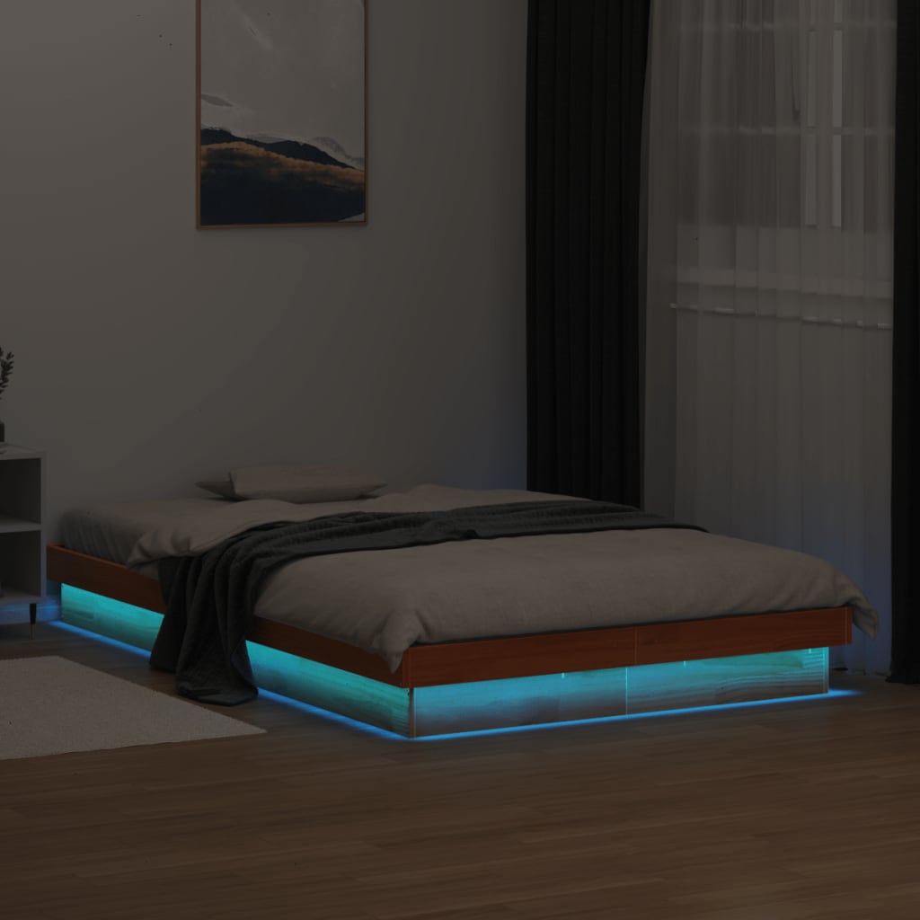 E-shop Multidom LED posteľný rám voskovo hnedý 120x190 cm masívna borovica