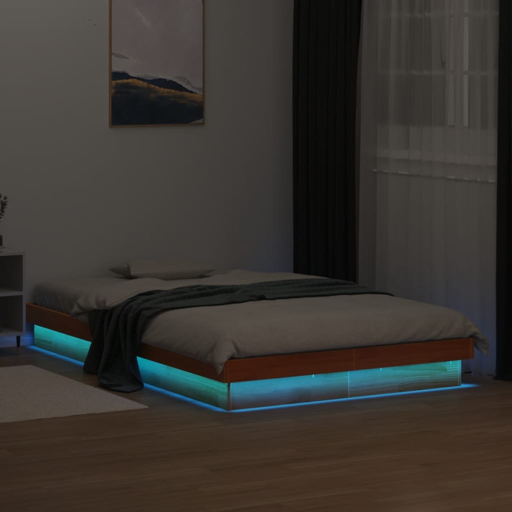 E-shop Multidom LED posteľný rám voskovo hnedý 140x200 cm masívna borovica