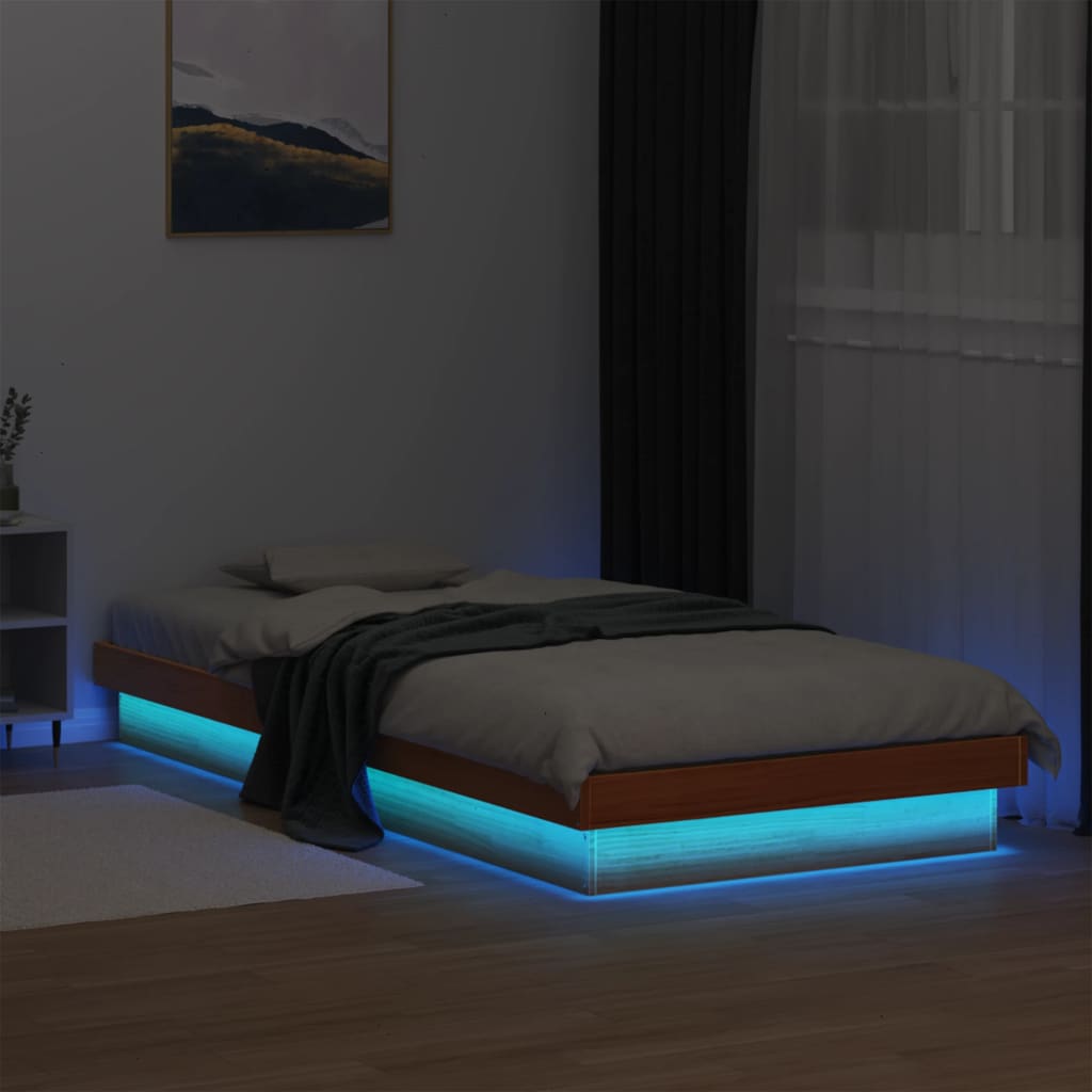 E-shop Multidom LED posteľný rám voskovo hnedý 100x200 cm masívna borovica