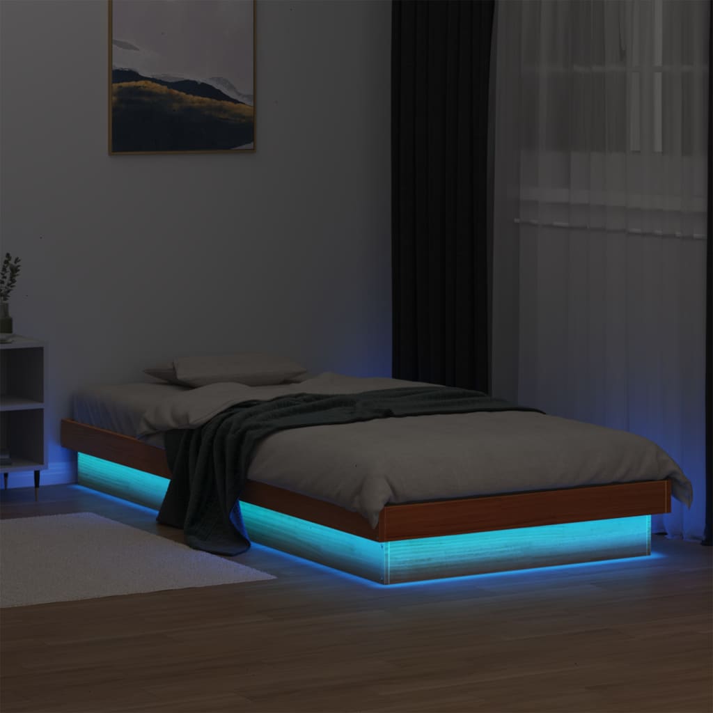 E-shop Multidom LED posteľný rám voskovo hnedý 90x200 cm masívna borovica