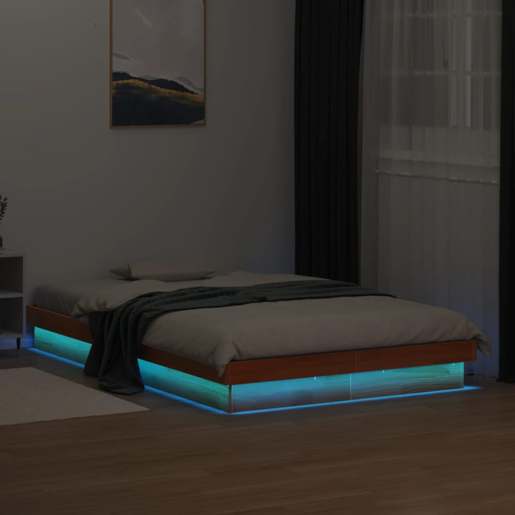 E-shop Multidom LED posteľný rám voskovo hnedý 120x200 cm masívna borovica