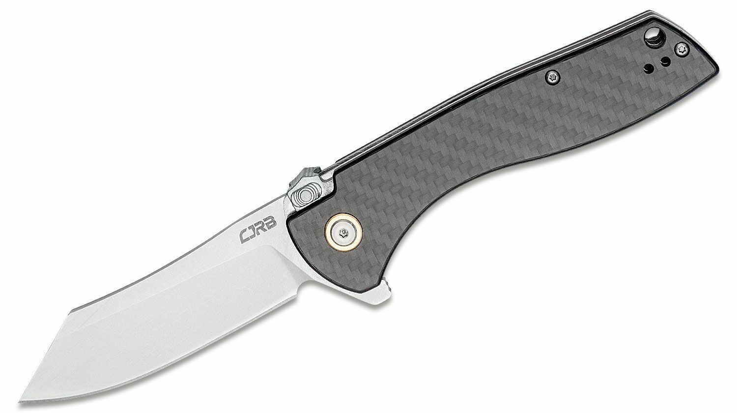 E-shop CJRB J1915-CF Kicker Carbon Fiber vreckový nôž 8,9 cm, Stonewash, čierna, uhlíkové vlákno