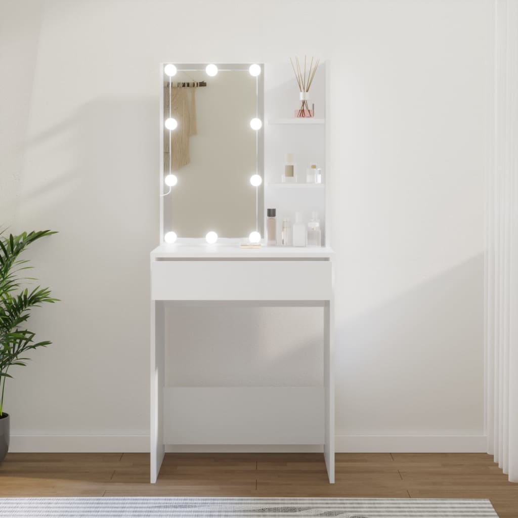 Multidom Toaletný stolík s LED biely 60x40x140 cm