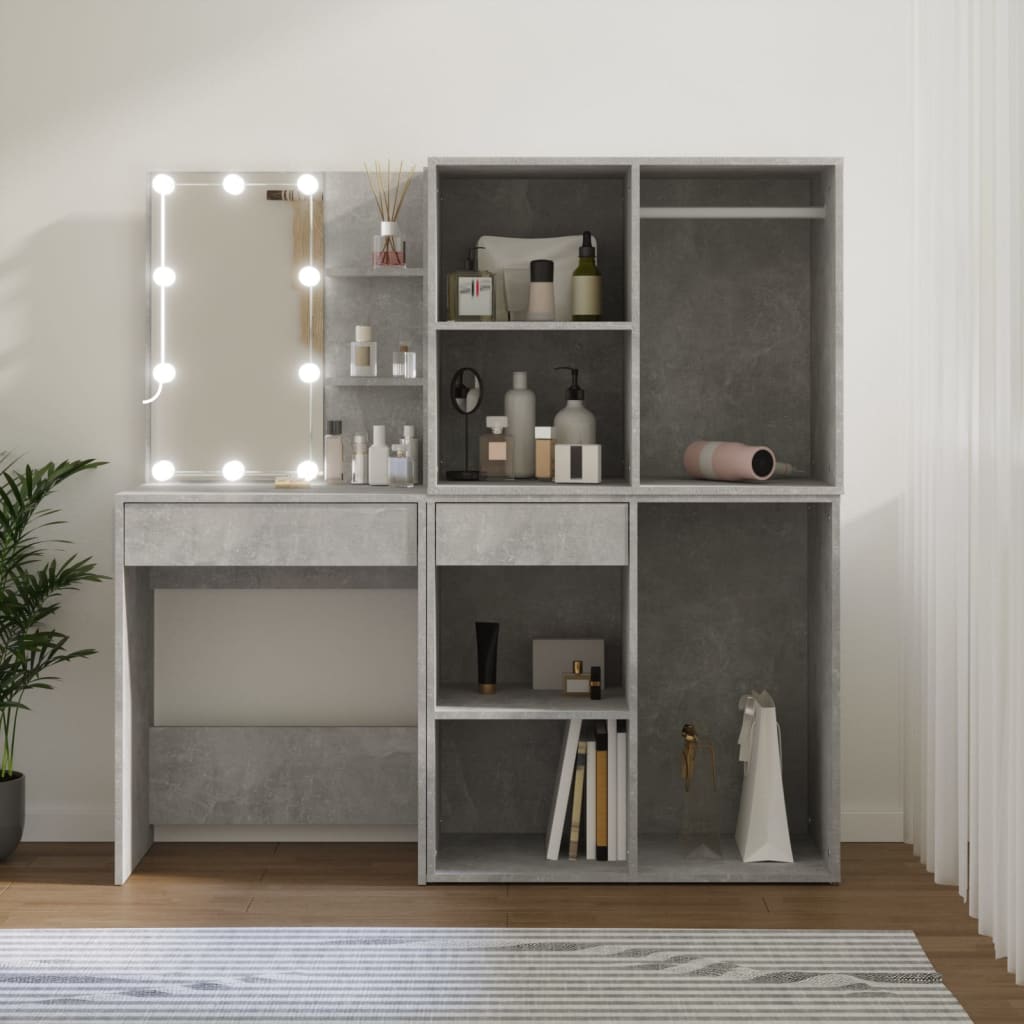 E-shop Multidom Toaletný stolík s LED a 2 skrinkami betónový spracované drevo