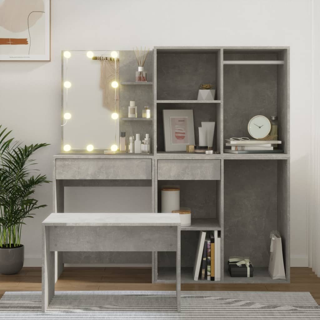 E-shop Multidom Sada toaletného stolíka s LED betónovo sivá spracované drevo