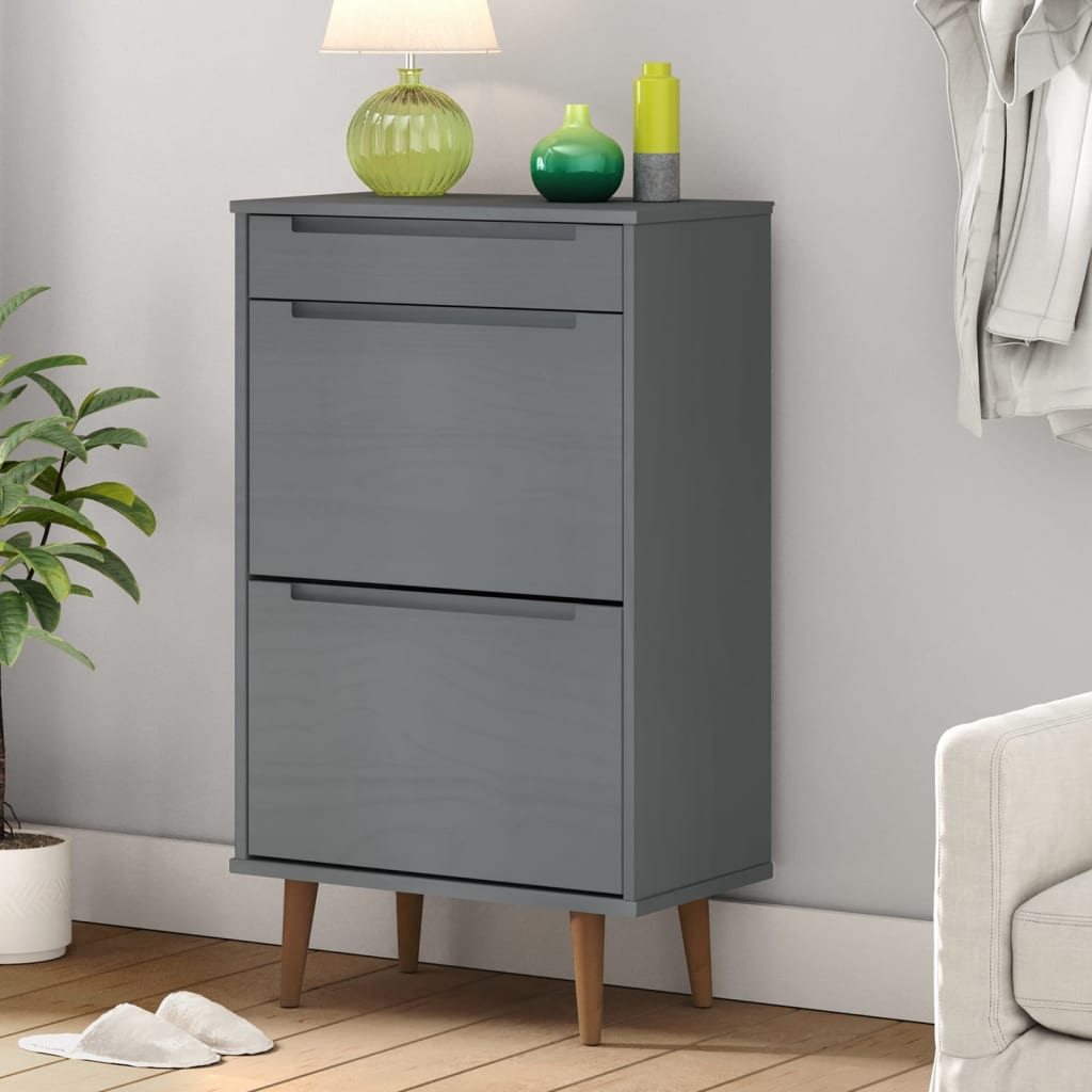 E-shop Multidom Skrinka na topánky MOLDE, sivá 59,5x35x103 cm, borovicový masív