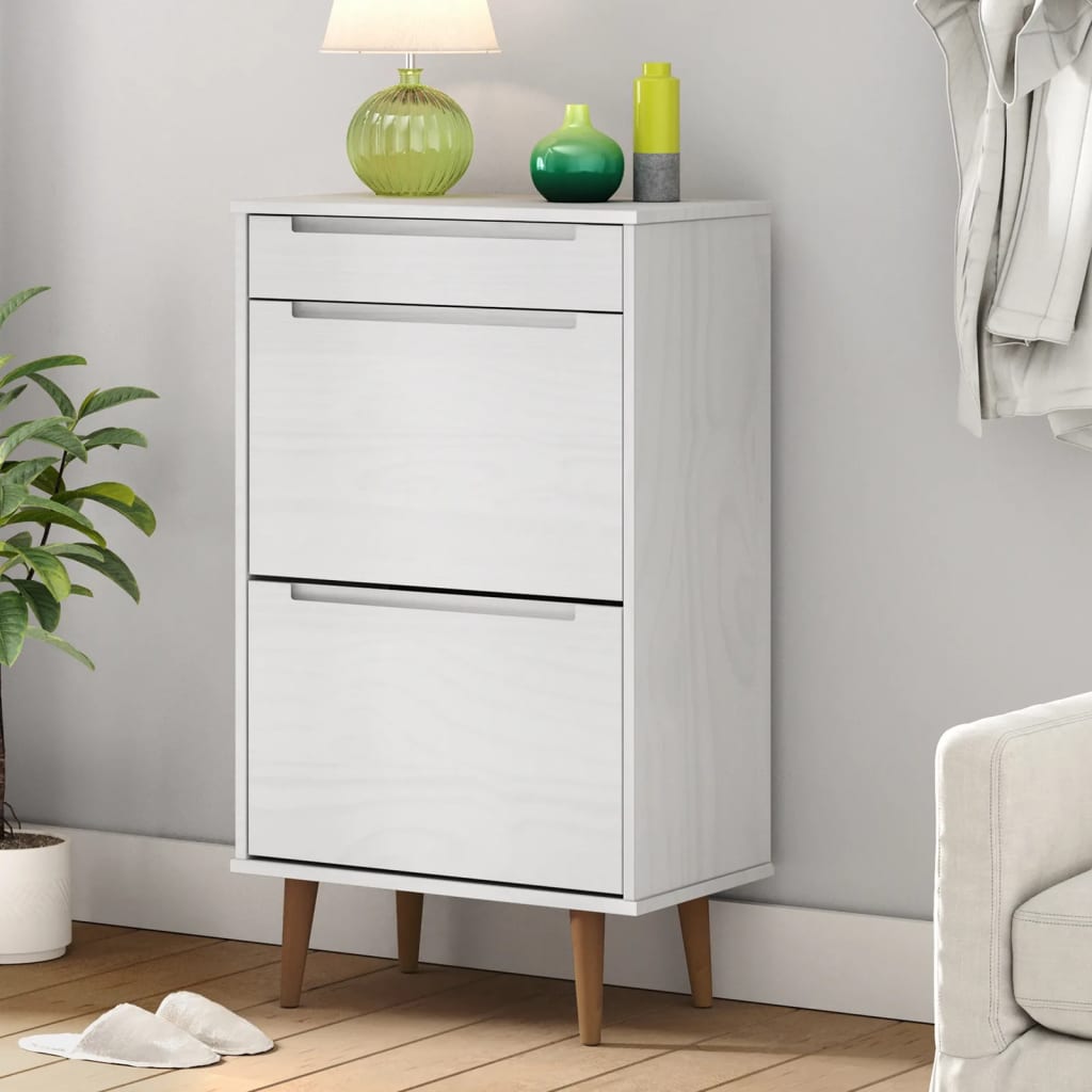 E-shop Multidom Skrinka na topánky MOLDE, biela 59,5x35x103cm, borovicový masív