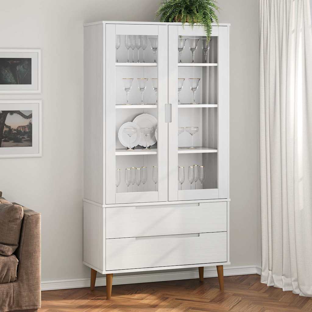 E-shop Multidom Vitrína MOLDE, biela 90x35x175 cm, borovicový masív