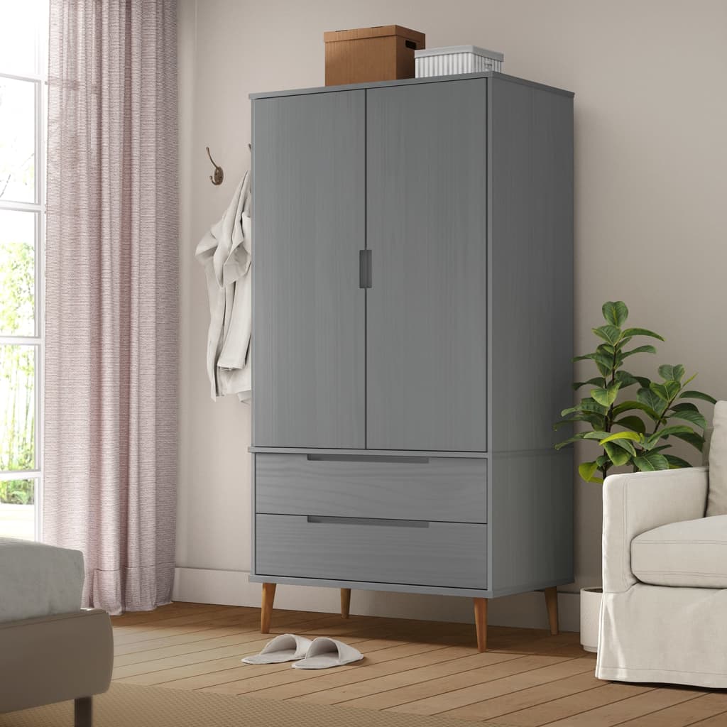 E-shop Multidom Šatník MOLDE, sivý 90x55x175 cm, borovicový masív