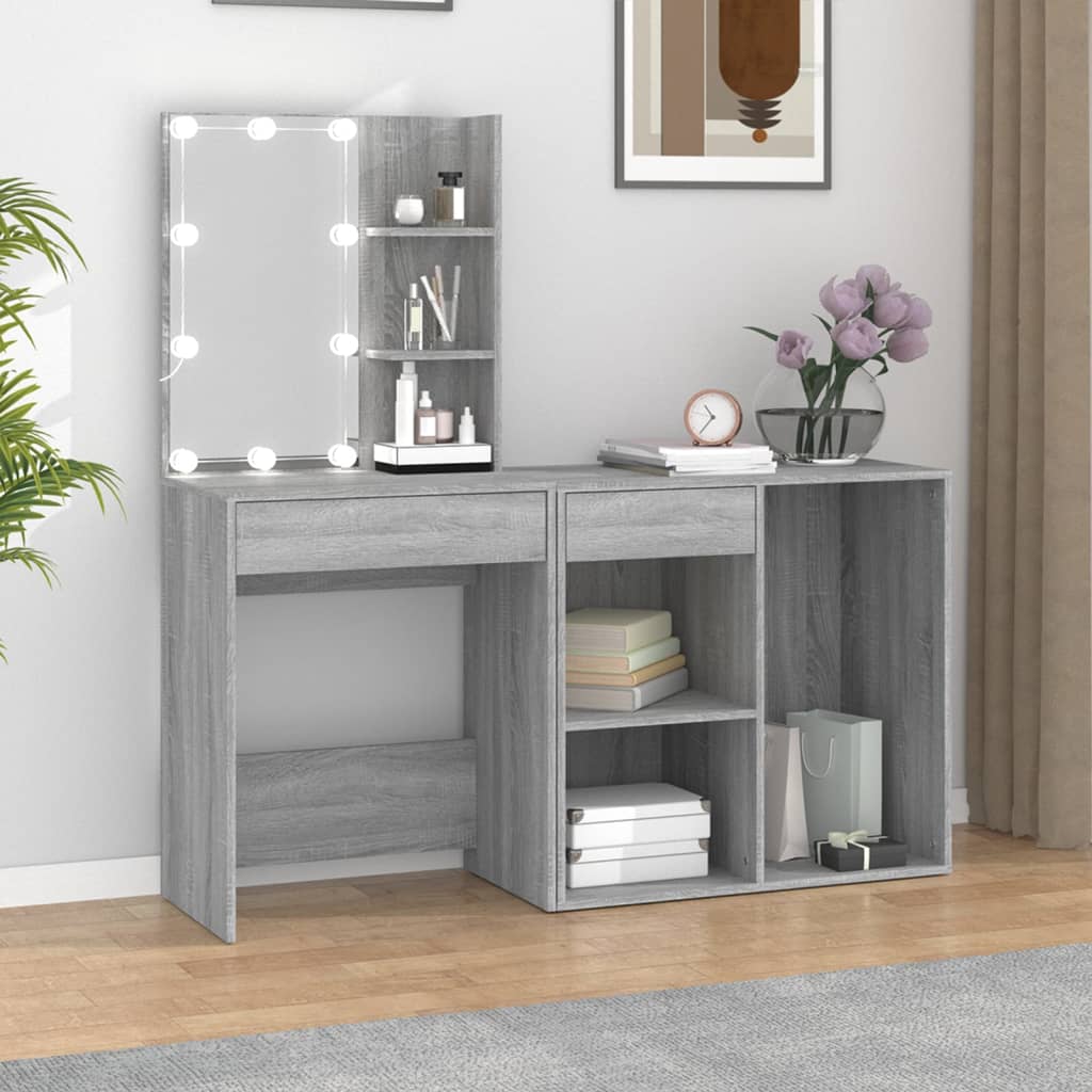 E-shop Multidom Toaletný stolík s LED a skrinkou sivý sonoma spracované drevo