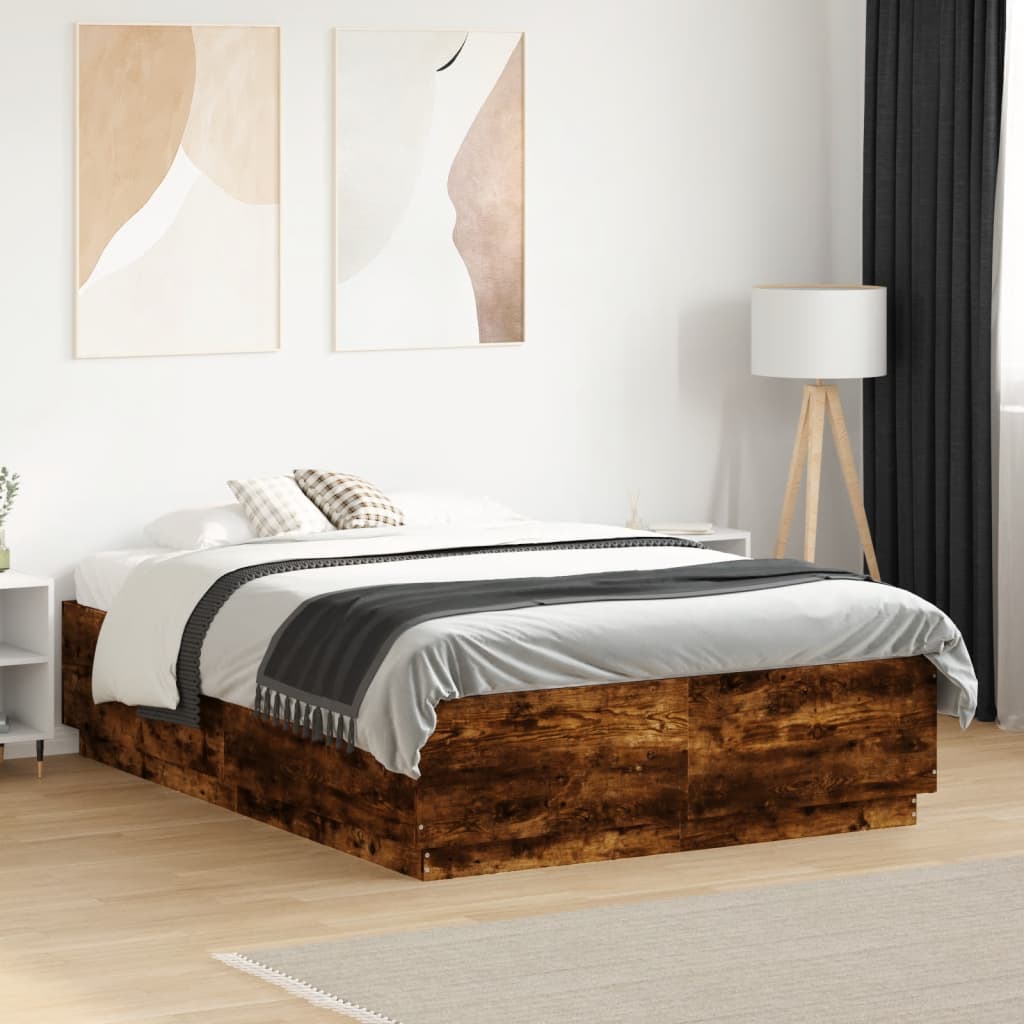 E-shop Multidom Posteľný rám s LED svetlami dymový 135x190 cm kompozitné drevo