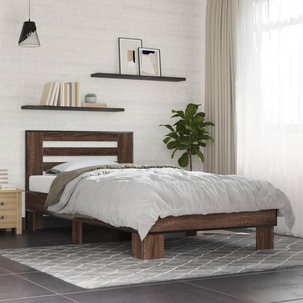 E-shop Multidom Posteľný rám hnedý dub 90x190 cm kompozitné drevo a kov
