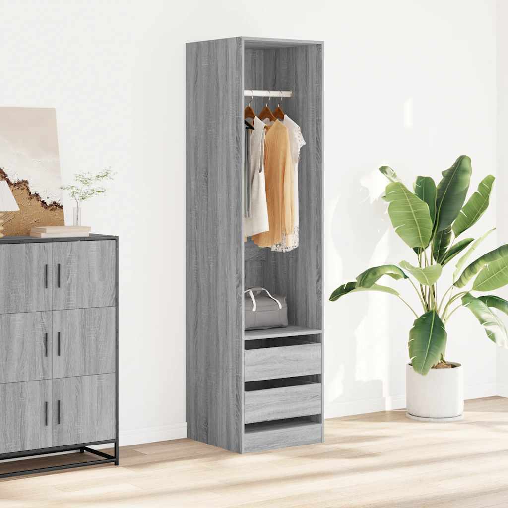 E-shop Multidom Šatník so zásuvkami sivý sonoma 50x50x200 cm spracované drevo