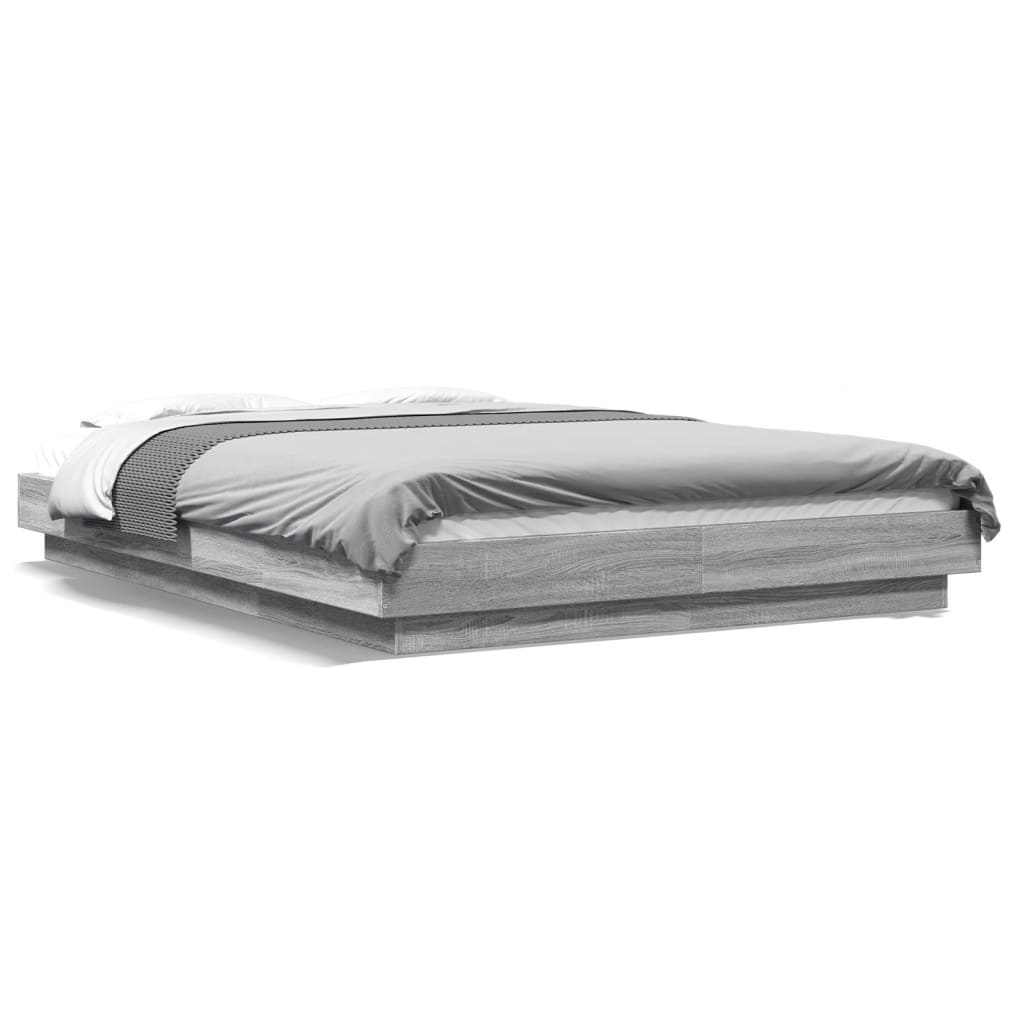 E-shop Multidom Posteľný rám s LED svetlami sivá sonoma 140x190cm kompoz. drevo