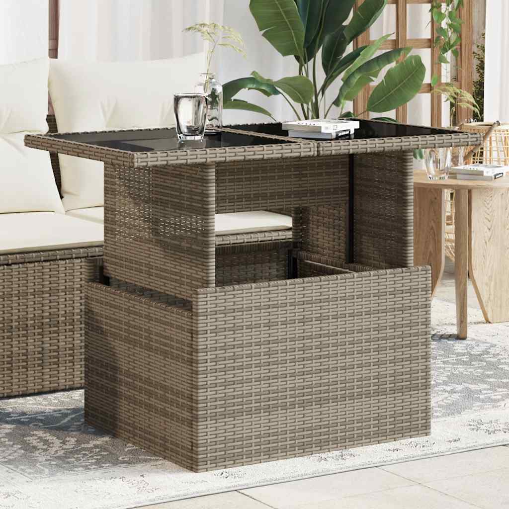 E-shop Multidom Záhradný stôl so sklenenou doskou sivý 100x55x73 cm polyratan