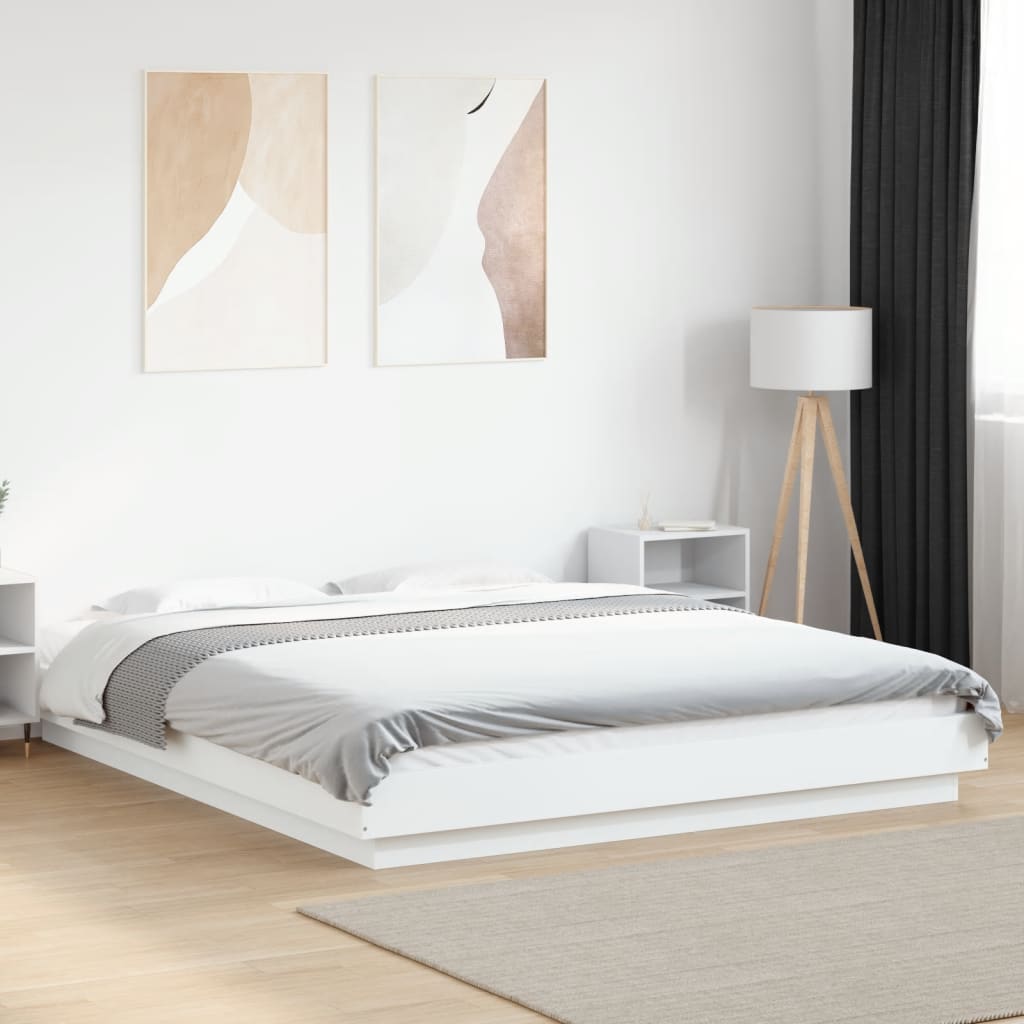 E-shop Multidom Posteľný rám s LED svetlami biely 160x200 cm kompozitné drevo