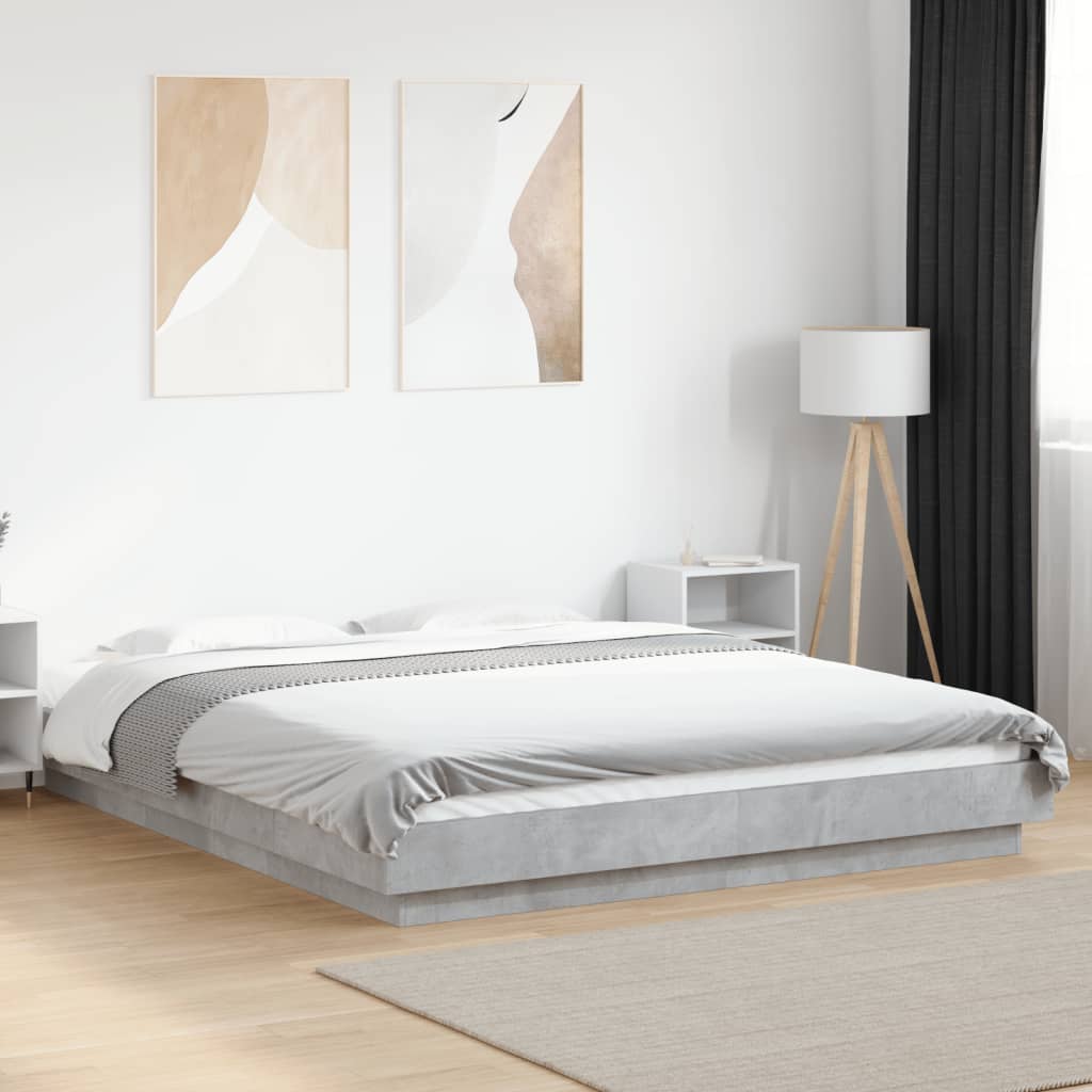 E-shop Multidom Posteľný rám s LED svetlami betónový 150x200cm kompozitné drevo