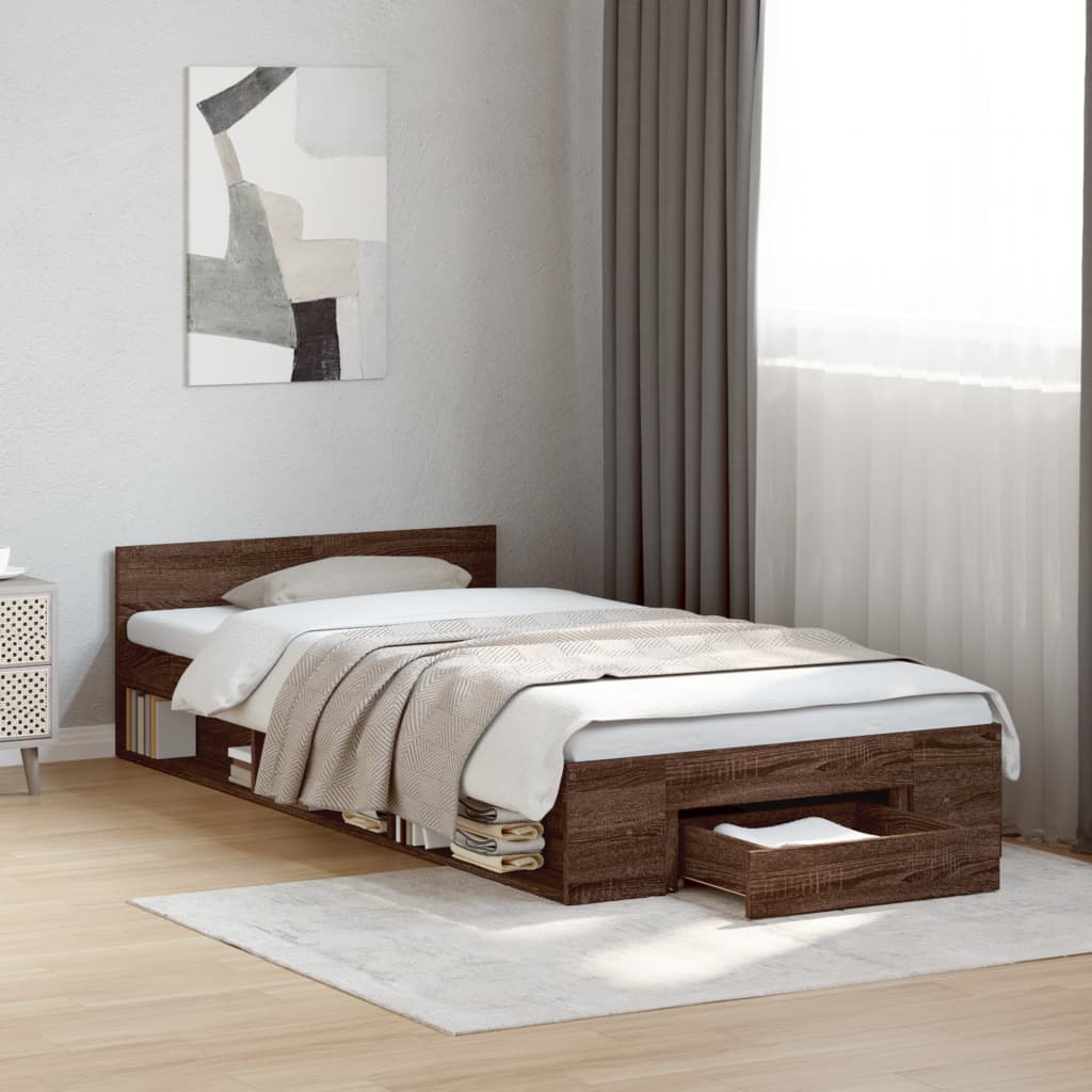E-shop Multidom Posteľný rám so zásuvkou hnedý dub 75x190 cm kompozitné drevo