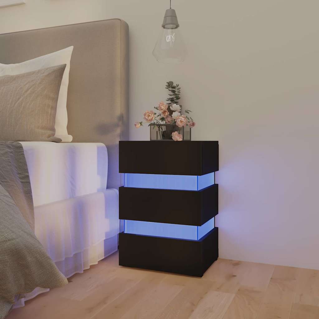 E-shop Multidom Nočný stolík s LED, čierny 45x35x67 cm, kompozitné drevo