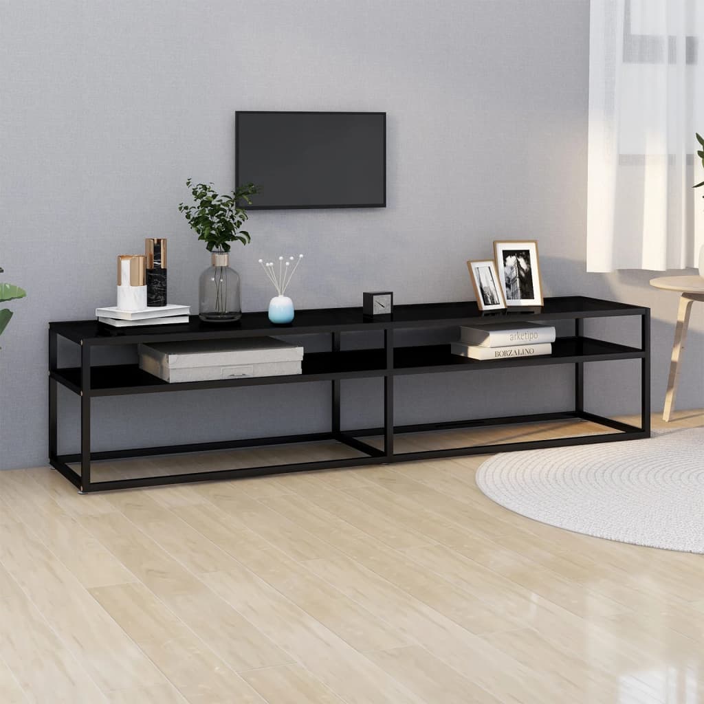 E-shop Multidom TV skrinka, čierna 180x40x40,5 cm, tvrdené sklo