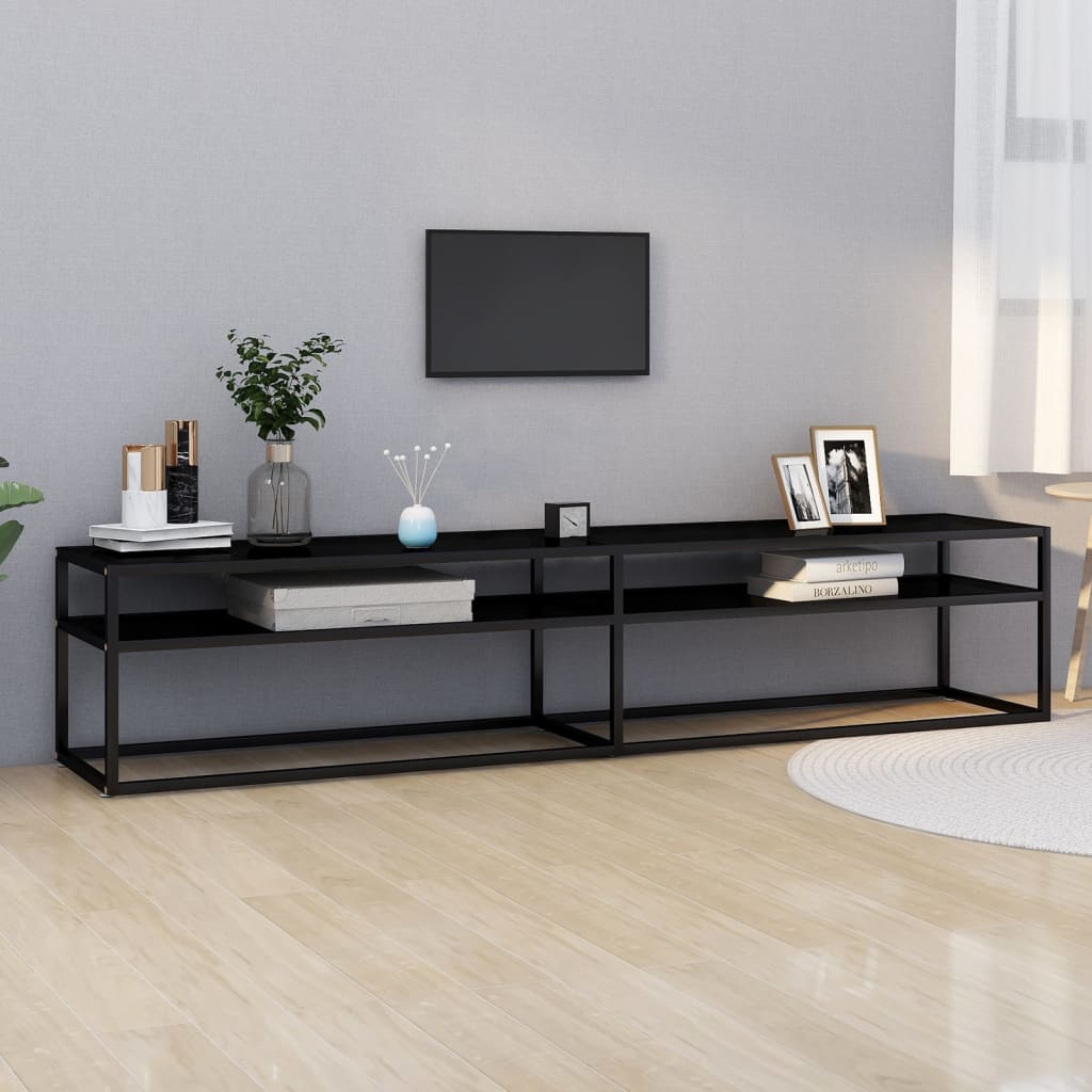 E-shop Multidom TV skrinka, čierna 200x40x40,5 cm, tvrdené sklo