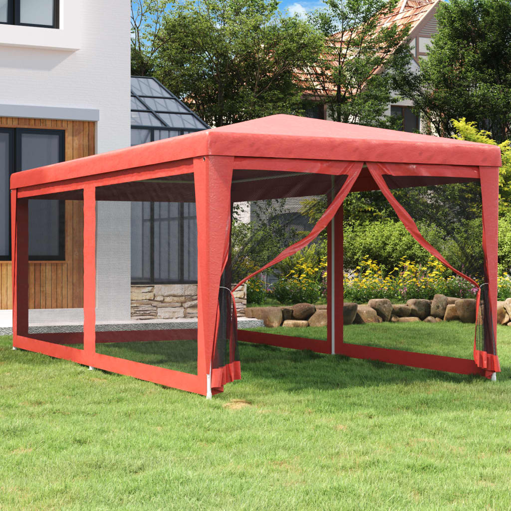 E-shop Multidom Párty stan so 6 sieťkovanými bočnými stenami červený 3x6 m HDPE
