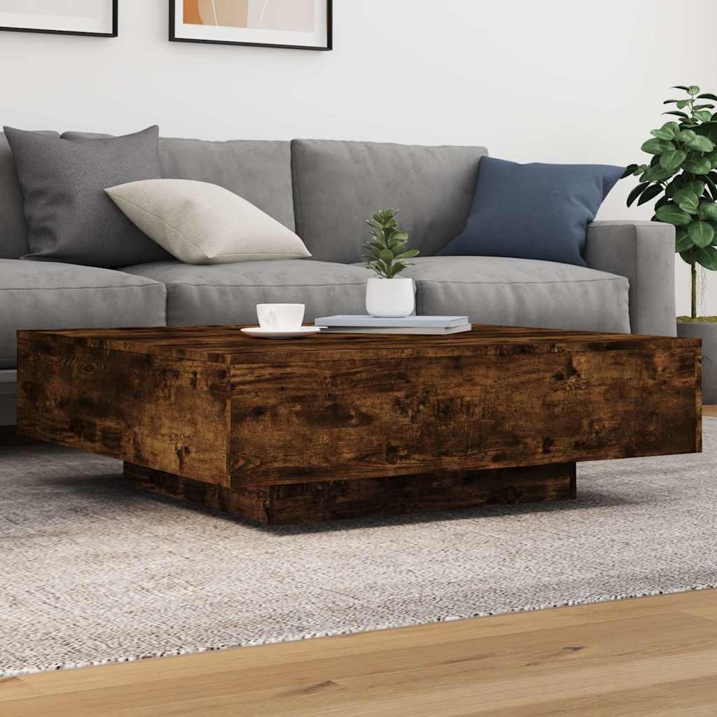 E-shop Multidom Konferenčný stolík s LED svetlami dymový dub 100x100x31 cm
