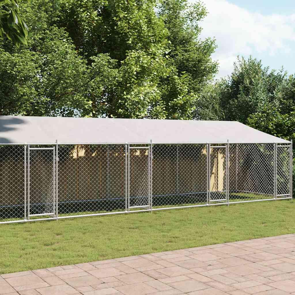E-shop Multidom Klietka pre psa so strechou a dverami sivá 12x2x2m pozink. oceľ