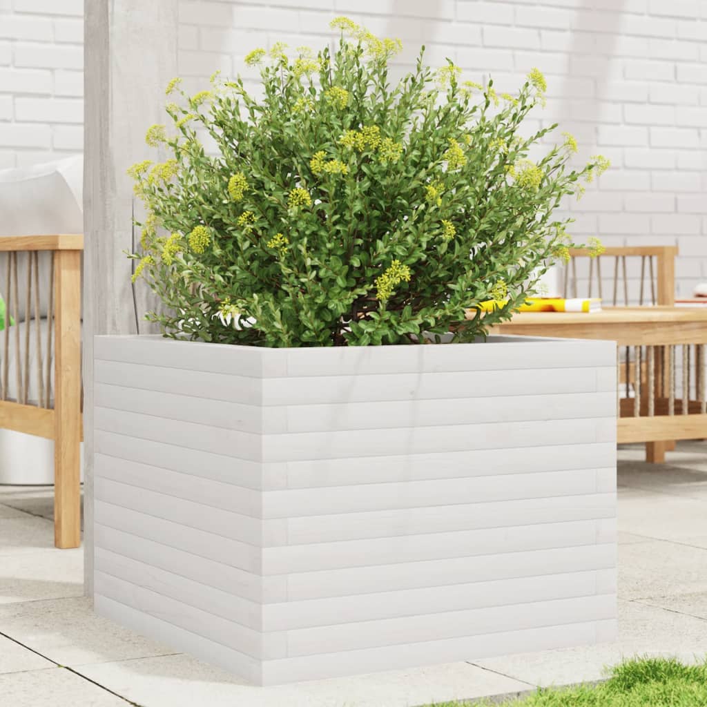 E-shop Multidom Záhradný kvetináč biely 60x60x45,5 cm masívna borovica
