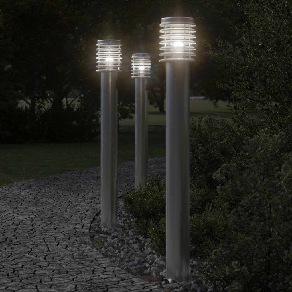 E-shop Multidom Vonkajšie stojace lampy 3 ks strieborné 110 cm nehrdzavej. oceľ