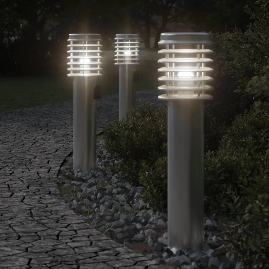 E-shop Multidom Vonkajšie stojace lampy zásuvka 3 ks strieborné 60cm nehr. oceľ